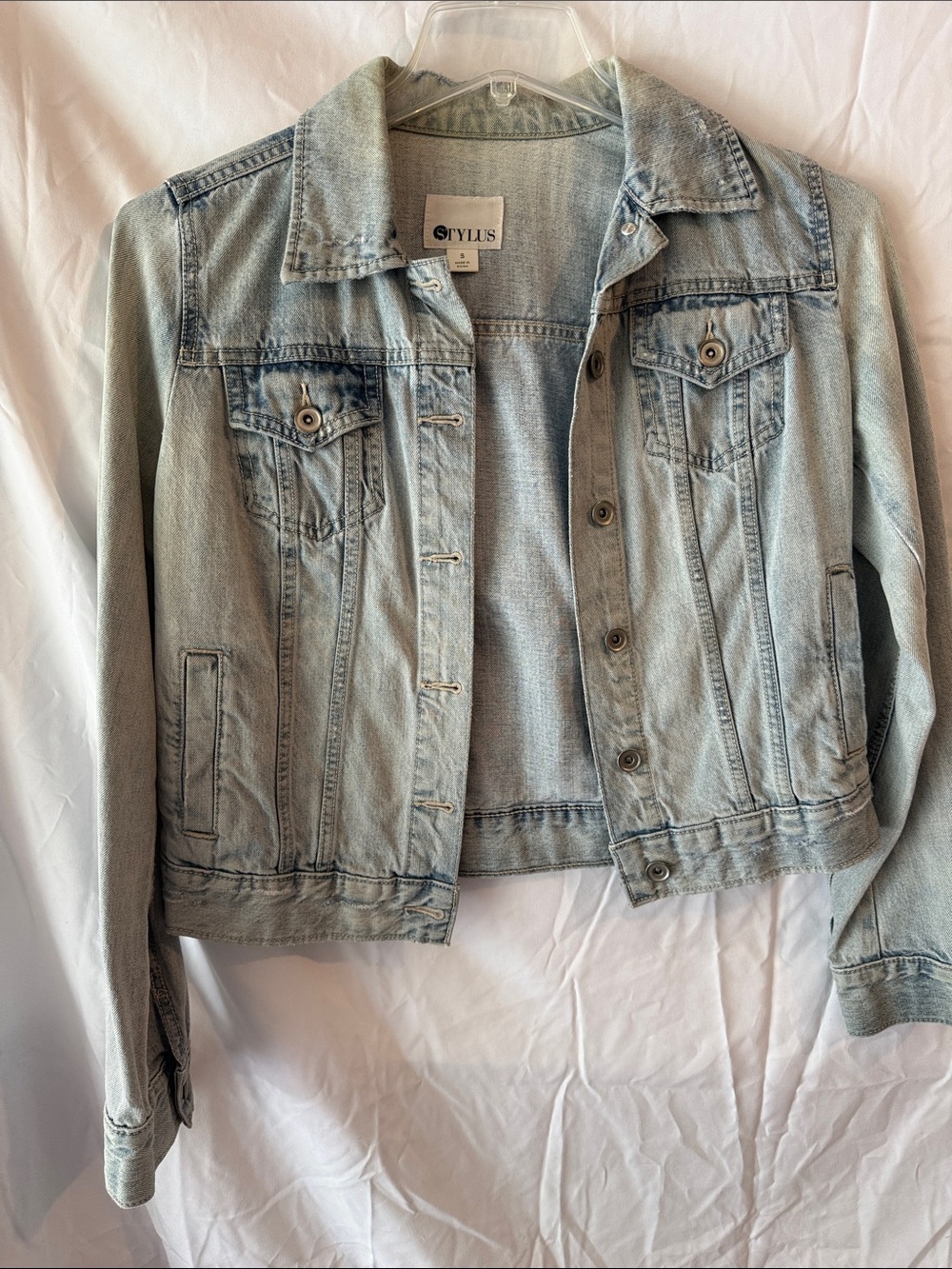 STYLUS Light Wash Denim Jacket in Pale Blue